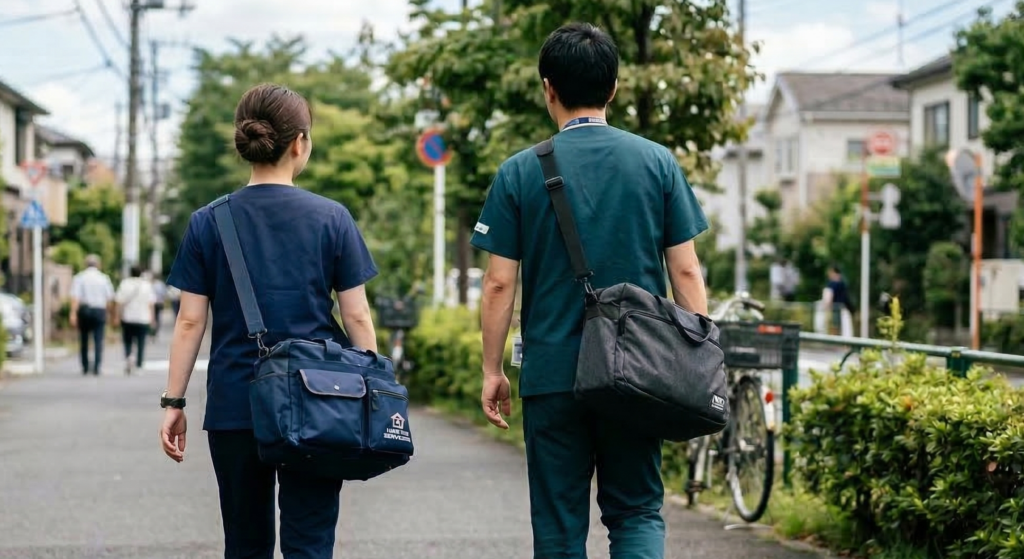 訪問診療に向かう医師と看護師の後ろ姿